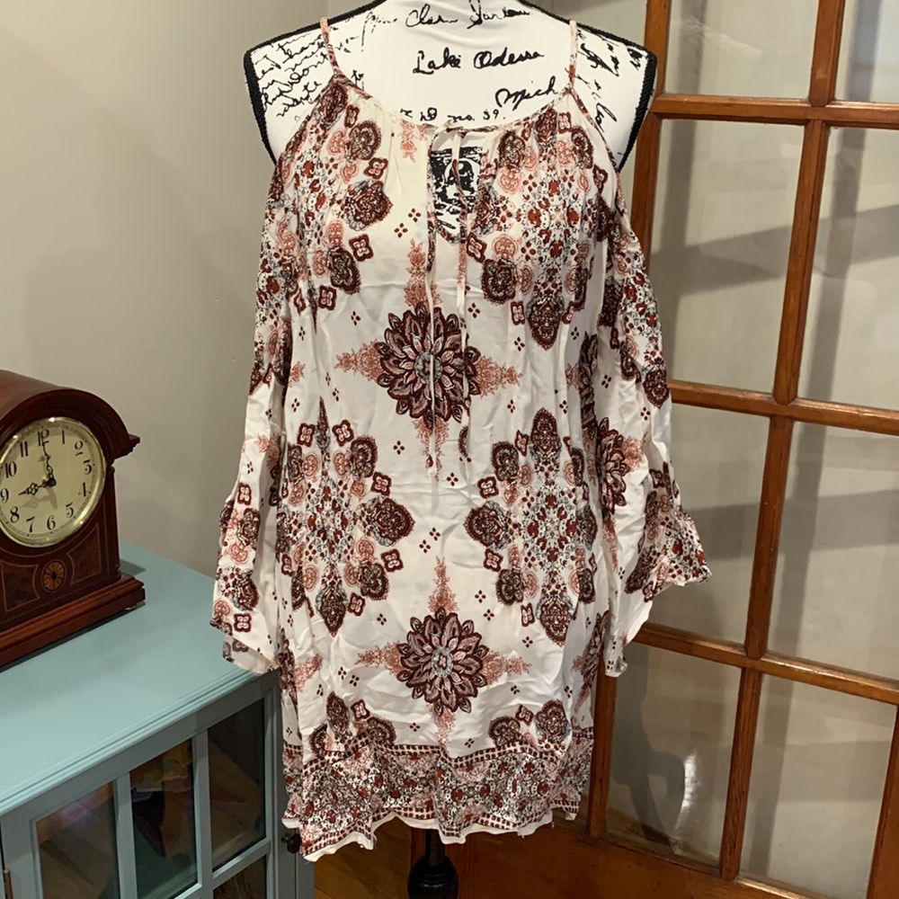 Forever 21 Floral Spaghetti-Strap Cold Shoulder Dress, Size Medium